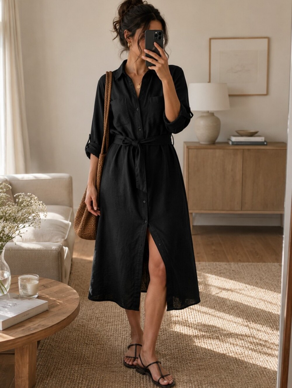 Abercrombie Black Linen Blend Midi Dress